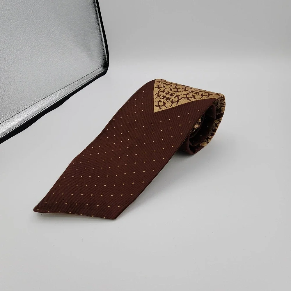 Vintage Golden‎ Clasp By Prince Consort Tie Brown Eagle Dot Polyester Fabric 57